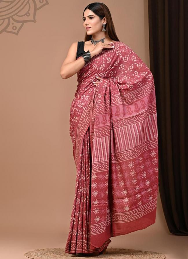 Cotton Mul Mul Pink Casual Wear Printed Saree